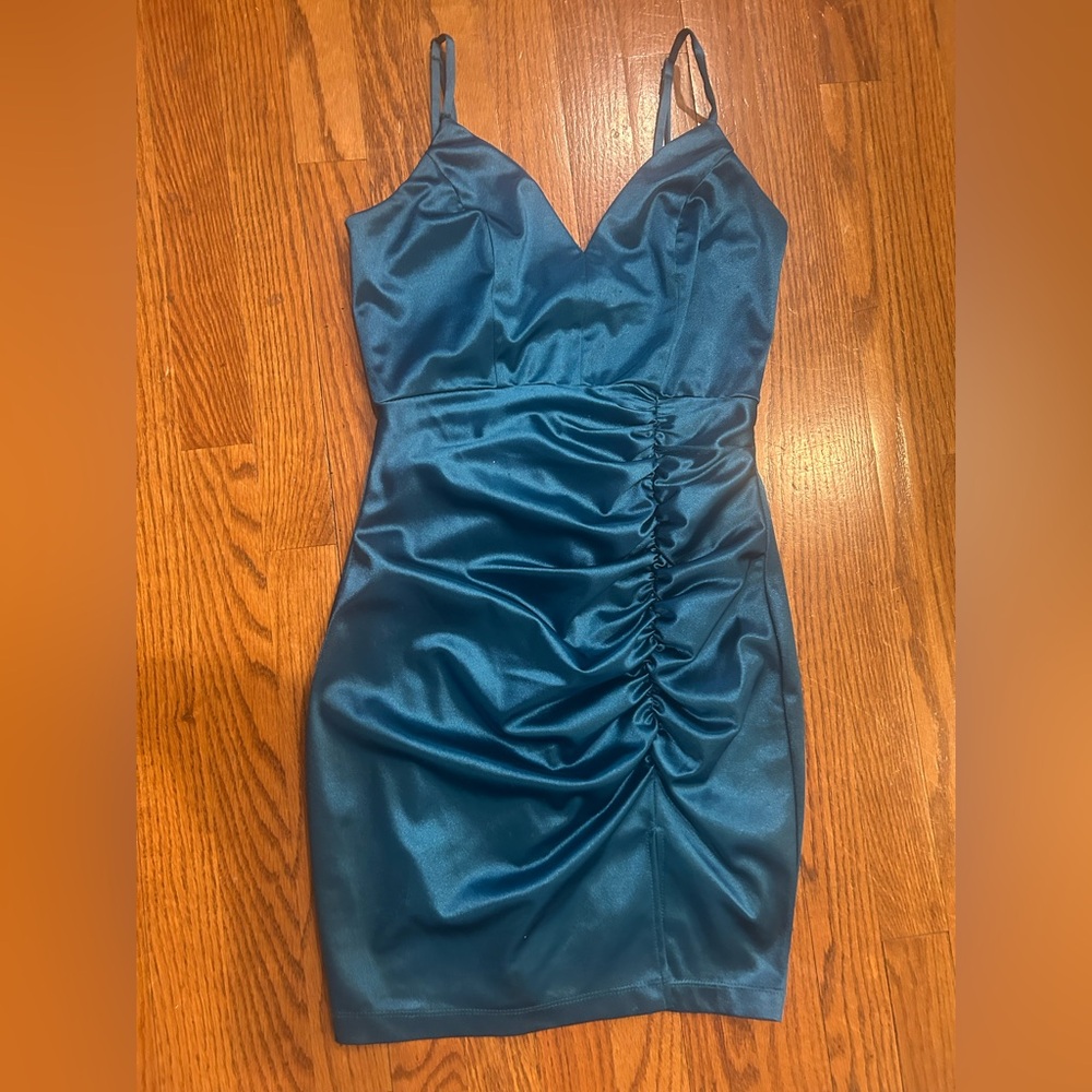 Emerald Sundae Teal Ruched Dress